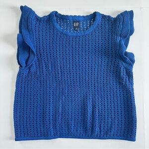 GAP Flutter Sleeve Crochet Sweater in Admiral Blue | XLT | EUC